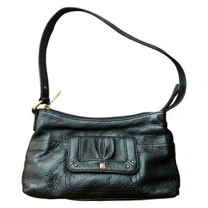 Stone Mountain Black Pebble style leather purse gold accents EUC
